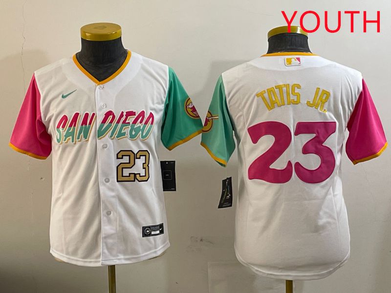 Youth San Diego Padres 23 Tatis jr White City Edition 2025 Nike MLB Jersey style 5